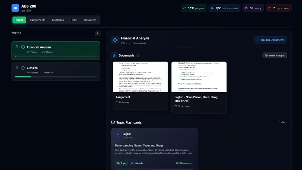 CramX course topics page organizing syllabus content and study materials