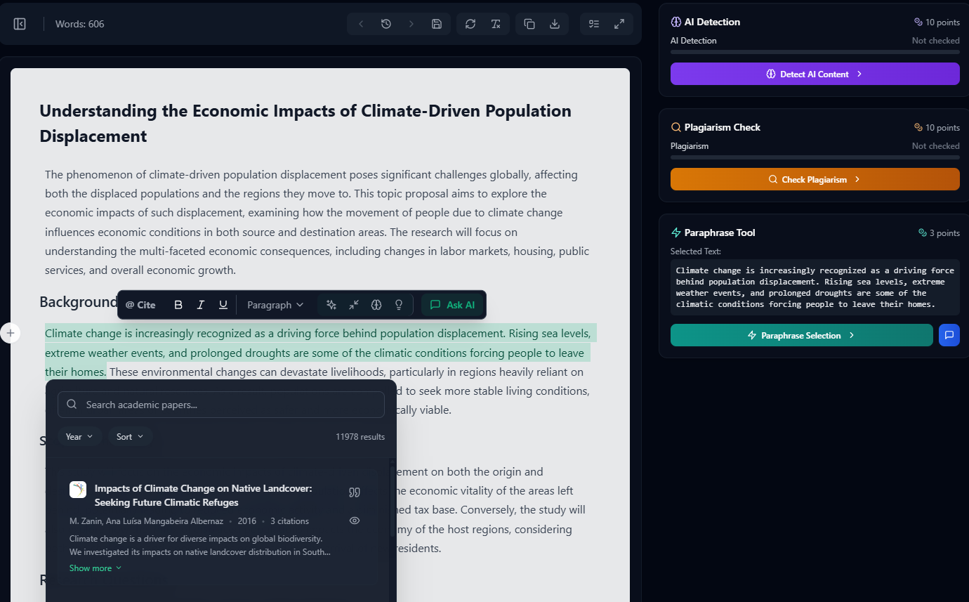 CramX Editor Interface - Advanced academic writing tool with AI assistance
