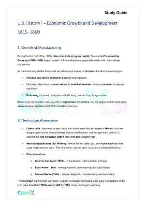 U.S. History I - Economic Growth and Development 1815–1860