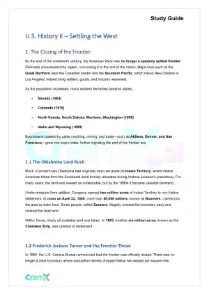 U.S. History II - Settling the West