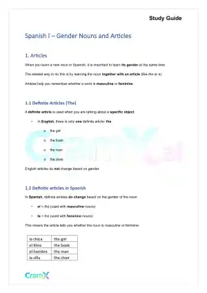 Spanish I - Gender Nouns and Articles