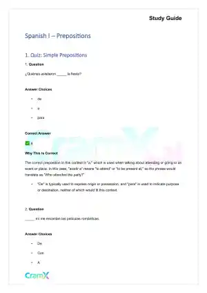 Spanish I - Prepositions