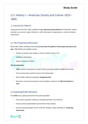 U.S. History I - American Society and Culture 1815–1860