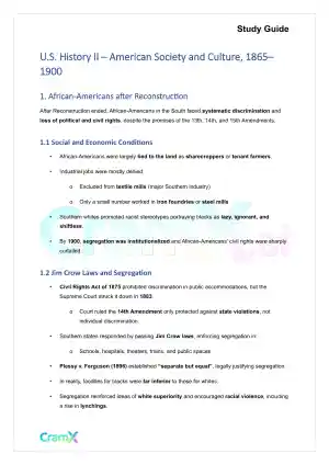 U.S. History II - American Society and Culture, 1865–1900