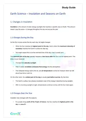 Earth Science - Insolation and Seasons on Earth
