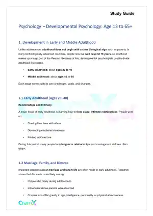 Psychology - Developmental Psychology Age 13 to 65+