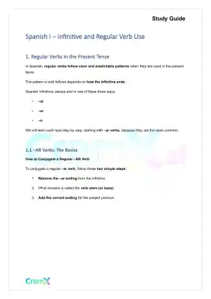 Spanish I - Infinitive and Regular Verb Use
