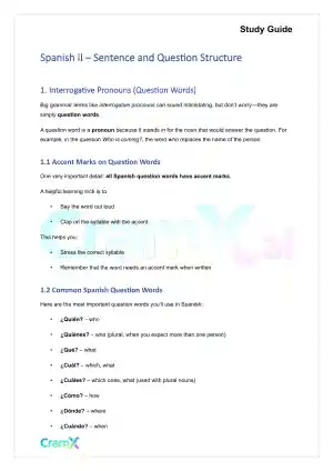 Spanish II - Sentence and Question Structure