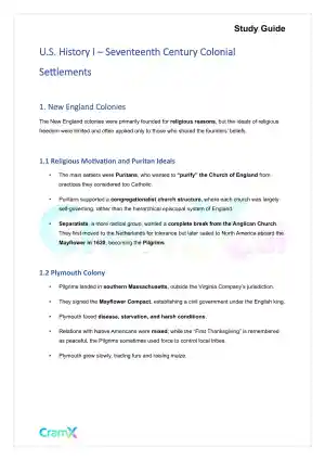 U.S. History I - Seventeenth Century Colonial Settlements