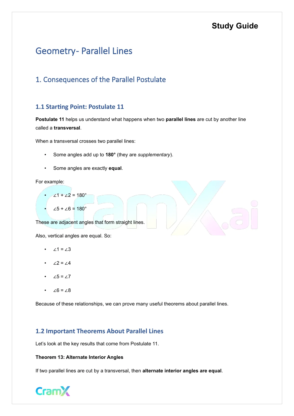 Geometry - Parallel Lines - Quick Guides | Mathematics | CramX