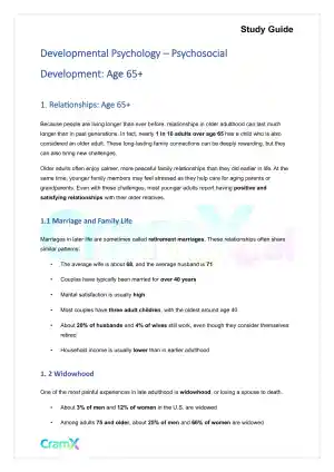 Developmental Psychology - Psychosocial Development Age 65+