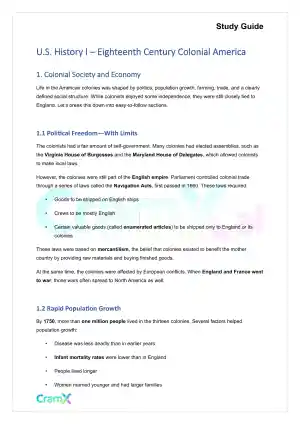 U.S. History I - Eighteenth Century Colonial America