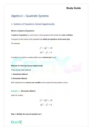 Algebra II – Quadratic Systems