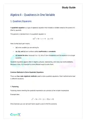 Algebra II - Quadratics in One Variable