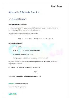 Algebra II – Polynomial Function