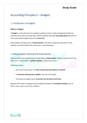 Accounting Principles II – Budgets