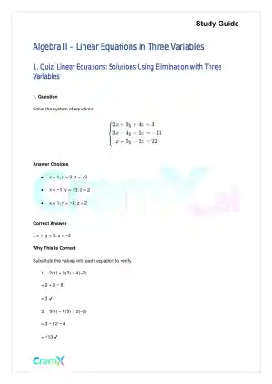 Algebra II - Linear Equations in Three Variables