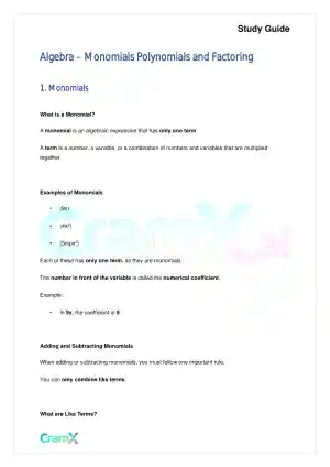 Algebra I – Monomials Polynomials and Factoring