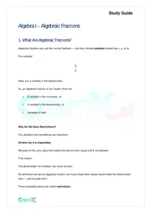 Algebra I – Algebraic Fractions