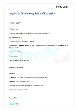 Algebra I – Terminology Sets and Expressions