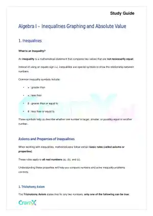Algebra I – Inequalities Graphing and Absolute Value