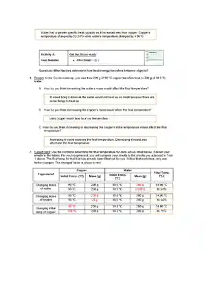 H Gizmos Worksheet CalorimetryLab