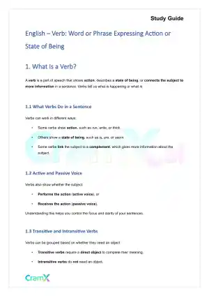 English - Verb Word or Phrase Expressing Action or