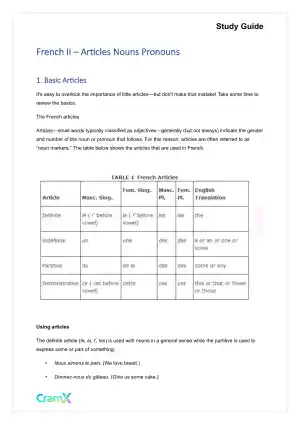 French II – Articles Nouns Pronouns