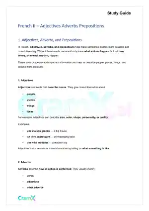 French II – Adjectives Adverbs Prepositions