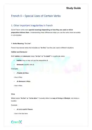 French II – Special Uses of Certain Verbs