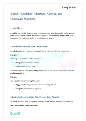 English - Modifiers Adjectives, Adverbs, and Compo