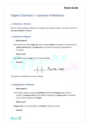 Organic Chemistry I - Summary of Reactions