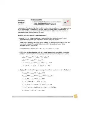 Gizmo Balancing Chemical Equations