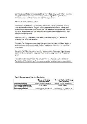 Nursing Specialty Comparison Matrix