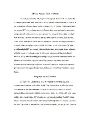 Advocacy Analysis Hassle Free Clinic