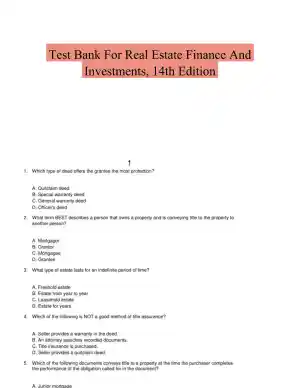 Test Bank For Real Estate Finance And Investments, 14th Edition