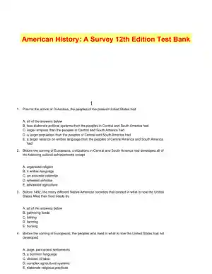 American History: A Survey 12th Edition Test Bank