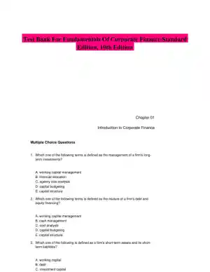 Test Bank For Fundamentals Of Corporate Finance Standard Edition, 10th Edition