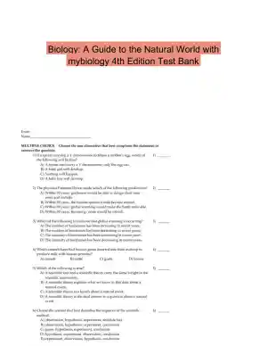 Biology: A Guide to the Natural World with mybiology 4th Edition Test Bank