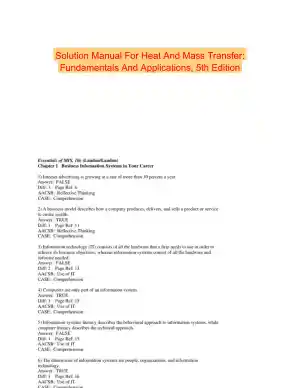 Solution Manual For Heat And Mass Transfer: Fundamentals And Applications, 5th Edition