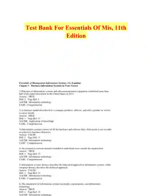 Test Bank For Essentials Of Mis, 11th Edition