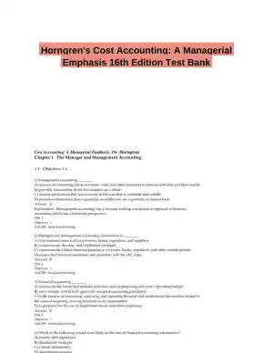 Horngren's Cost Accounting: A Managerial Emphasis 16th Edition Test Bank