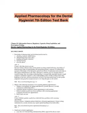 Applied Pharmacology for the Dental Hygienist 7th Edition Test Bank