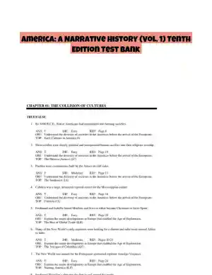 America: A Narrative History (Vol. 1) Tenth Edition Test Bank