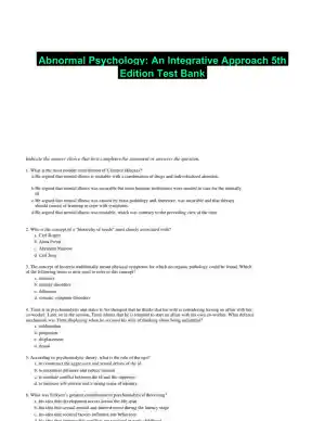 Abnormal Psychology: An Integrative Approach 5th Edition Test Bank