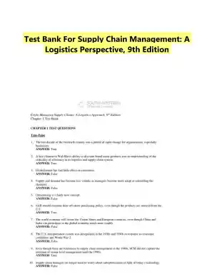 Test Bank For Supply Chain Management: A Logistics Perspective, 9th Edition