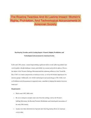 The Roaring Twenties And Its Lasting Impact: Women's Rights, Prohibition, And Technological Advancements In American Society