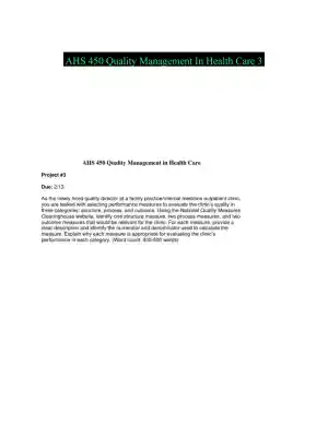 AHS 450 Quality Management In Health Care 3
