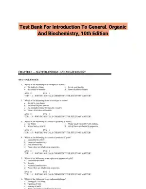 Test Bank For Introduction To General, Organic And Biochemistry, 10th Edition