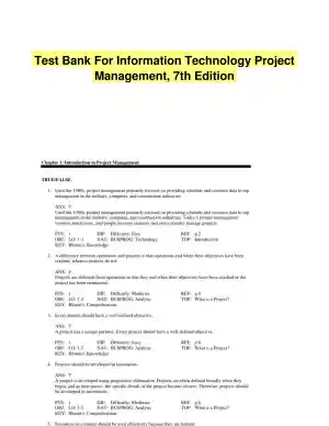 Test Bank For Information Technology Project Management, 7th Edition